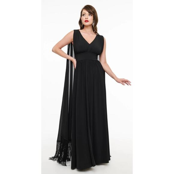 Smak Parlour Unique Vintage 1970’s Black Fringe Cape Maxi Dress 3X 20 NWOT - Picture 2 of 5